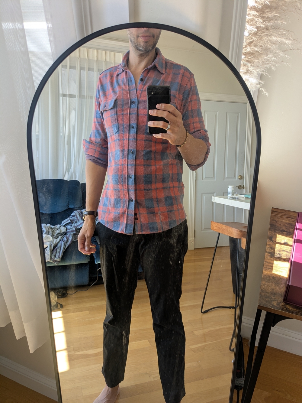 Faherty Mens Pink and Blue Plaid Button-Up Shirt